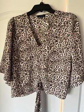 1. State Leopard Print Tie-Front Blouse - Cream & Brown